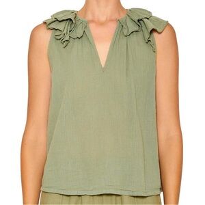 NWT Raquel Allegra magnolia blouse sage green ruffle gauze cotton boho soft XL